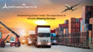 Cargo ship, freight containers, and global trade route map, symbolizing the critical role of reliable shipping services in streamlining international trade.